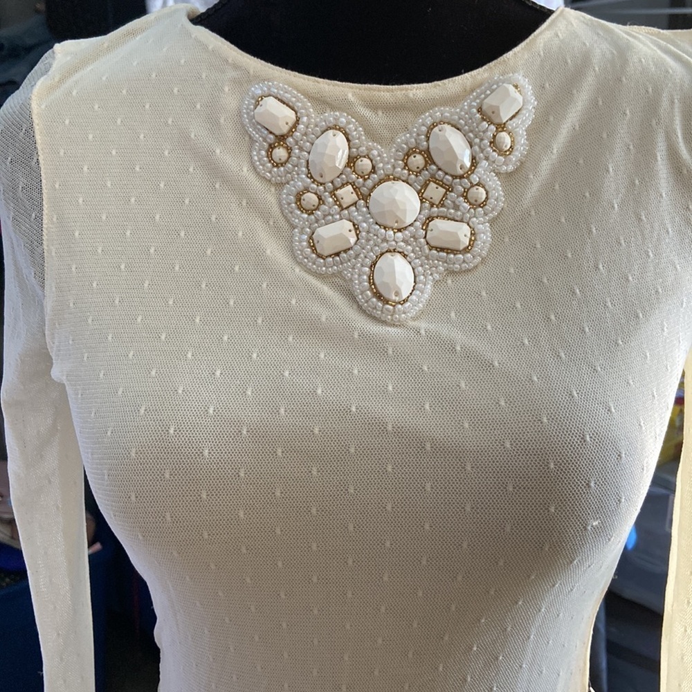 New Guess Long Sleeve Sheer Fit & Flare Dress